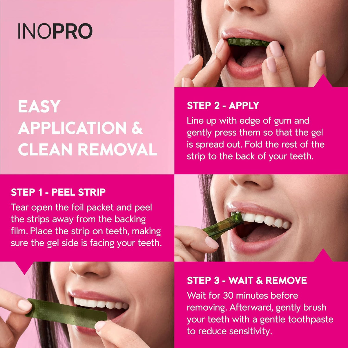 Inopro Green Teeth Whitening Strips - Peroxide Free Whitening Strips - Whitening without the Harm - Deep Stains Removal - Sensitivity Free - 14 Treatments, 28 Strips, 28 Count (Pack of 1)