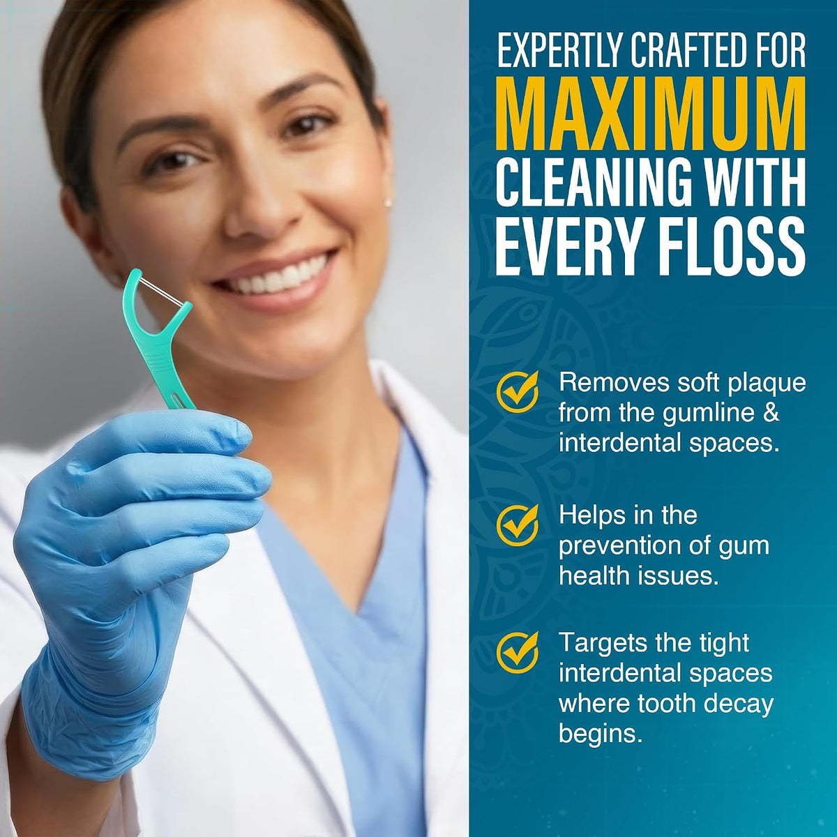Dual Slickers Dental Floss Picks - Double-Threaded Dyneema Floss with Foldable Toothpick for Enhanced Plaque Removal - Unflavored - 150 Count