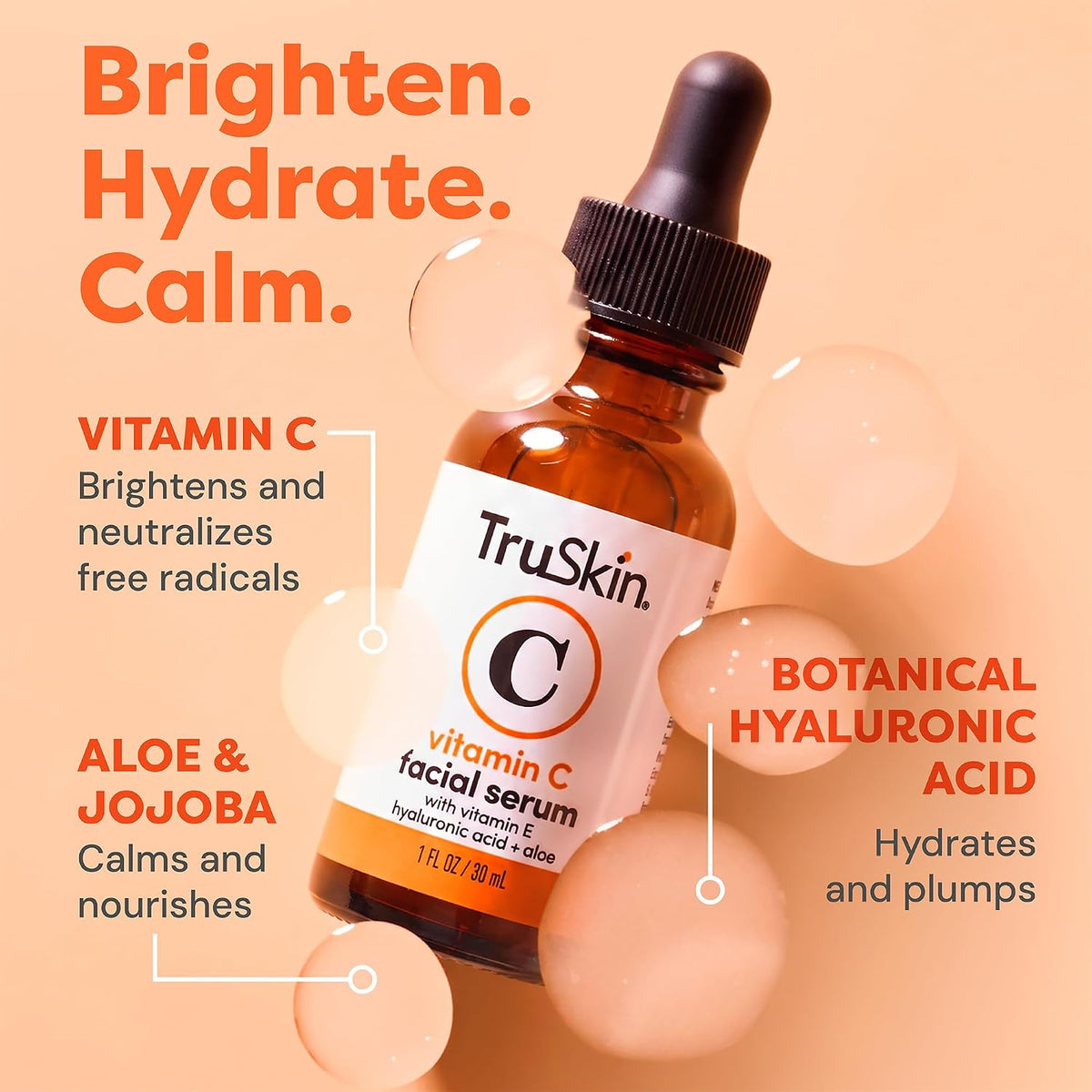 Brightening Vitamin C Serum for Face with Hyaluronic Acid, 1 Fl Oz