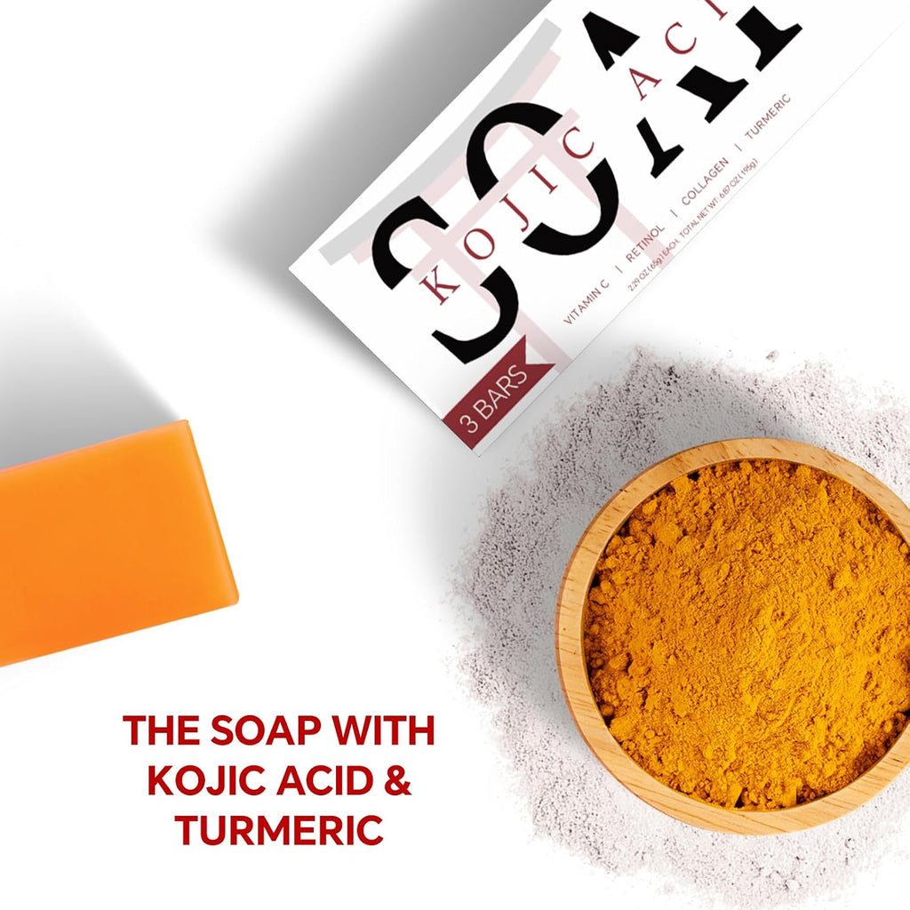 Kojic Acid Soap, Turmeric Soap Bar for Dark Spots, 3 Pack