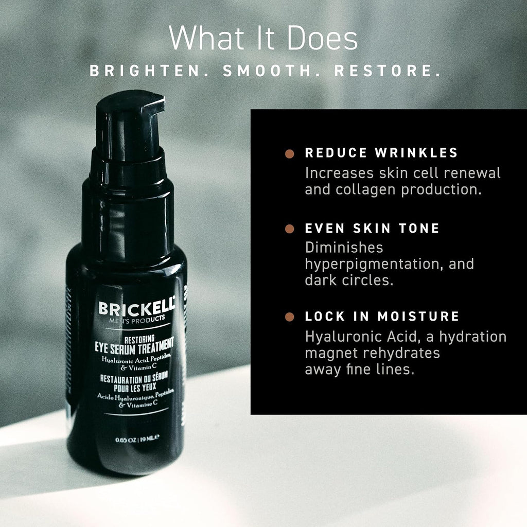Brickell Men'S Dark Circle under Eye Treatment Serum for Men, Eye Gel to Firm Wrinkles, Reduce Dark Bags, and Promote Youthful Skin, with Hyaluonic Acid, Peptides, and Vitamin C, 0.65Oz, Unscented