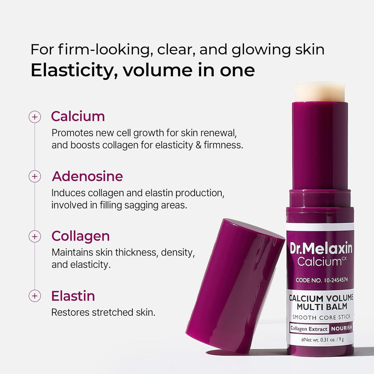 Collagen Multi Balm Stick, Calcium & Adenosine Korean Wrinkle Stick for Eye, Neck & Face, Firming Collagen Stick, under Eye Balm for Dark Circles & Depuffing, Korean Skin Care, 0.31 Oz
