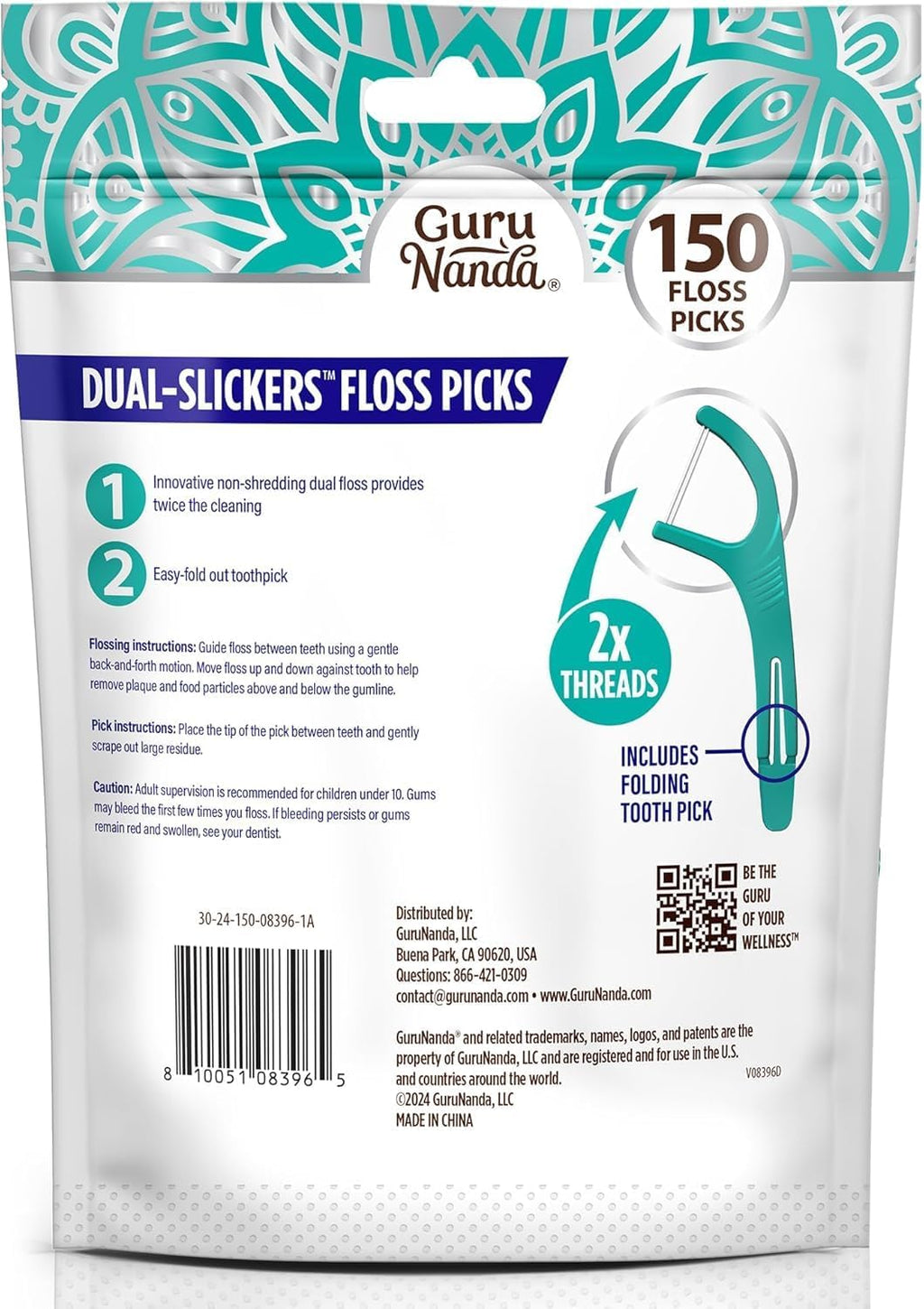 Dual Slickers Dental Floss Picks - Double-Threaded Dyneema Floss with Foldable Toothpick for Enhanced Plaque Removal - Unflavored - 150 Count