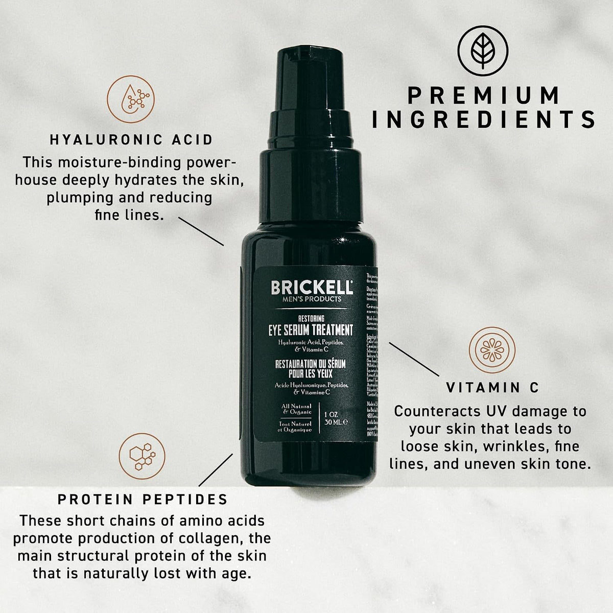 Brickell Men'S Dark Circle under Eye Treatment Serum for Men, Eye Gel to Firm Wrinkles, Reduce Dark Bags, and Promote Youthful Skin, with Hyaluonic Acid, Peptides, and Vitamin C, 0.65Oz, Unscented