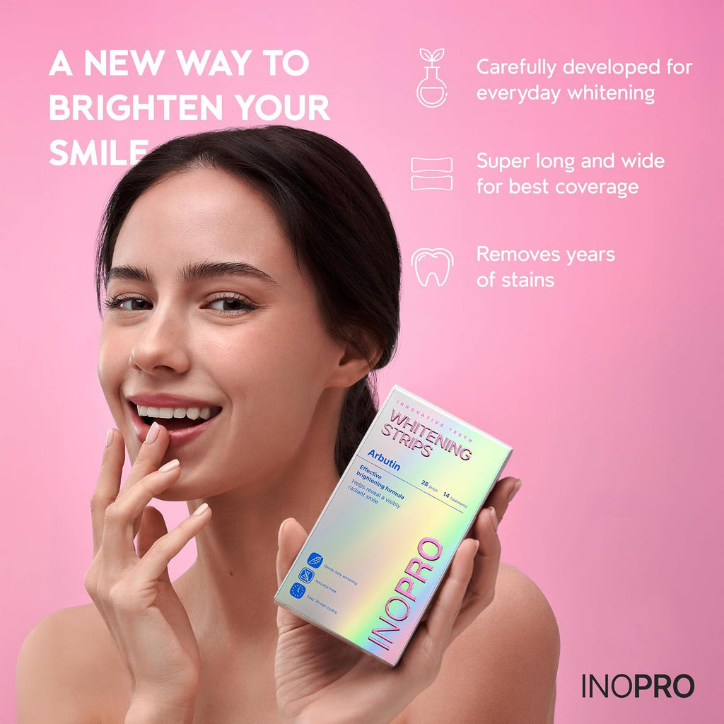 Inopro Green Teeth Whitening Strips - Peroxide Free Whitening Strips - Whitening without the Harm - Deep Stains Removal - Sensitivity Free - 14 Treatments, 28 Strips, 28 Count (Pack of 1)