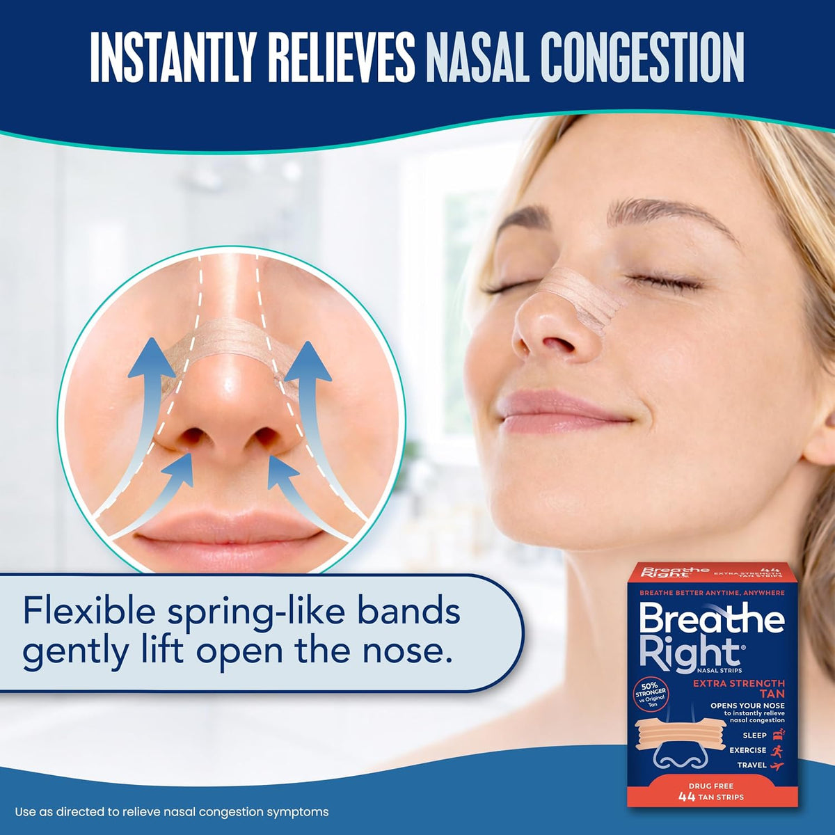 Extra Strength Nasal Strips, Congestion Relief, Tan, 44Ct