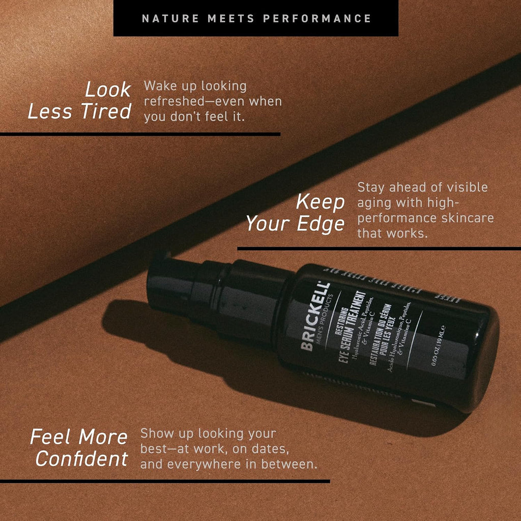 Brickell Men'S Dark Circle under Eye Treatment Serum for Men, Eye Gel to Firm Wrinkles, Reduce Dark Bags, and Promote Youthful Skin, with Hyaluonic Acid, Peptides, and Vitamin C, 0.65Oz, Unscented